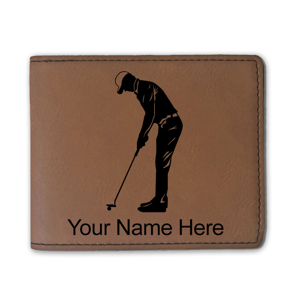 Faux Leather Bi-Fold Wallet, Golfer Putting, Personalized Engraving Included