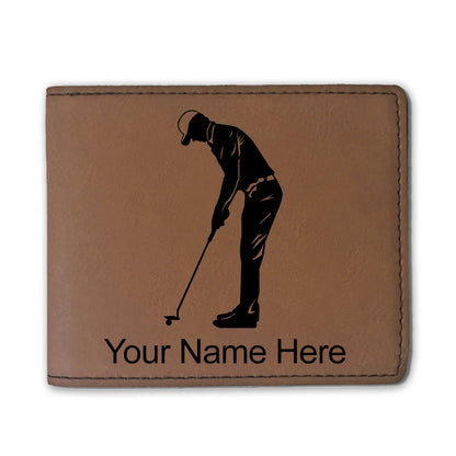 Faux Leather Bi-Fold Wallet, Golfer Putting, Personalized Engraving Included