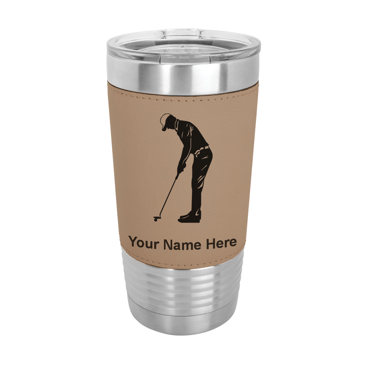 20oz Faux Leather Tumbler Mug, Golfer Putting, Personalized Engraving Included - LaserGram Custom Engraved Gifts