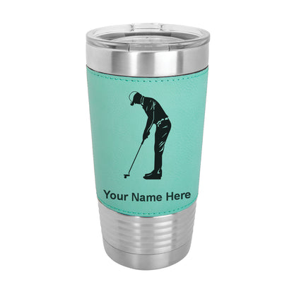 20oz Faux Leather Tumbler Mug, Golfer Putting, Personalized Engraving Included - LaserGram Custom Engraved Gifts