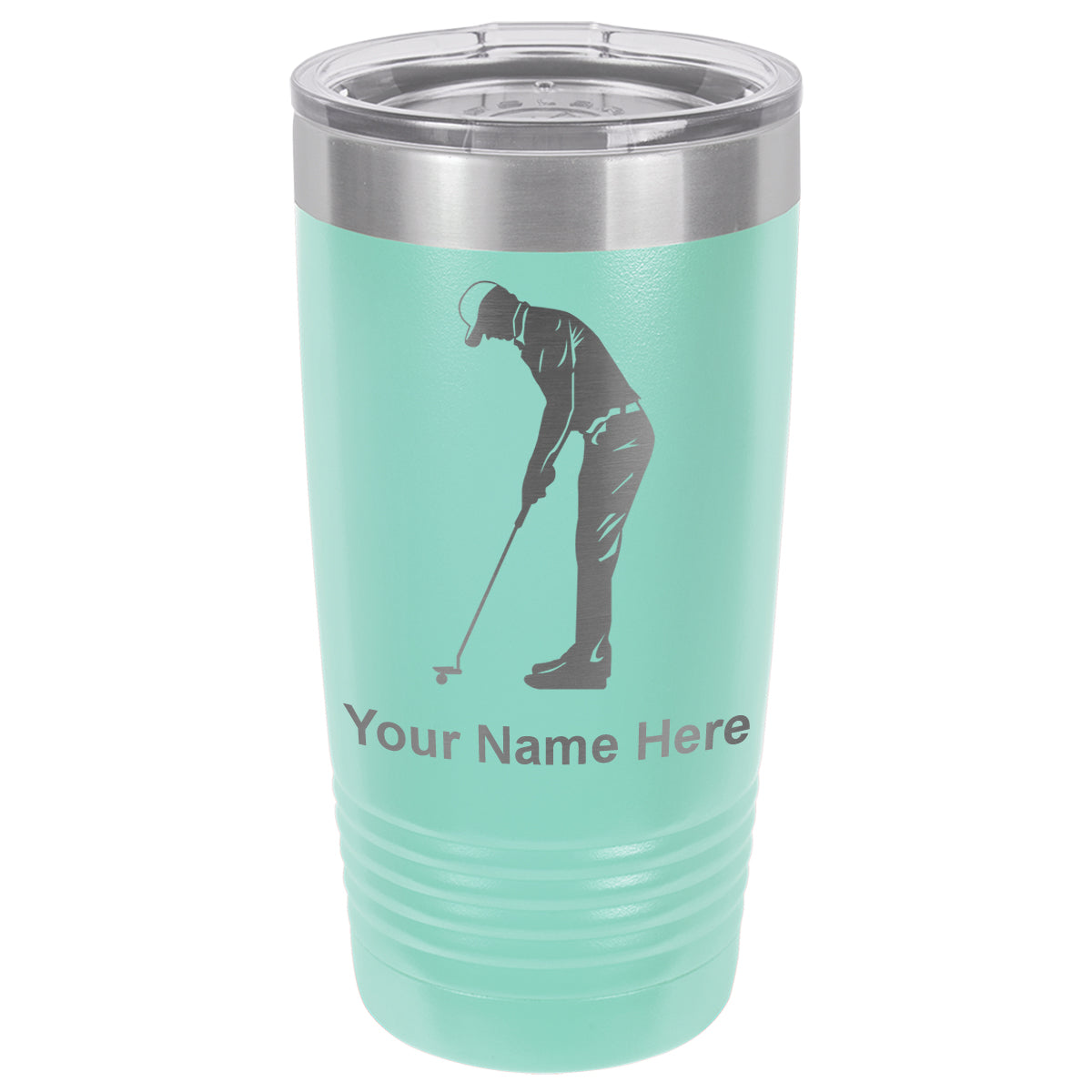20oz Vacuum Insulated Tumbler Mug, Golfer Putting, Personalized Engraving Included