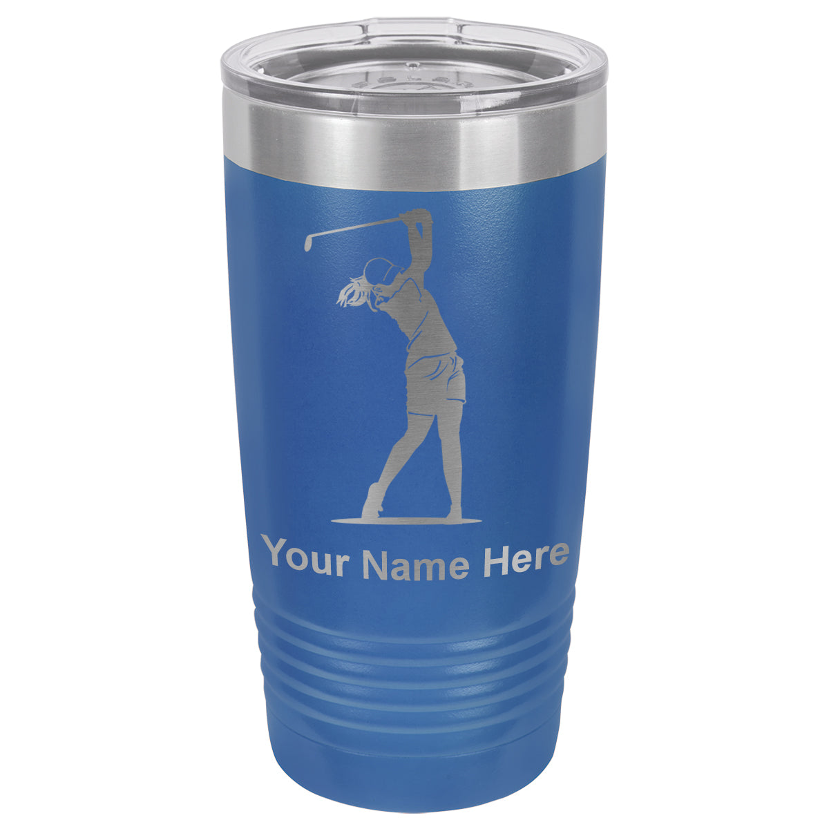 20oz Vacuum Insulated Tumbler Mug, Golfer Woman, Personalized Engraving Included