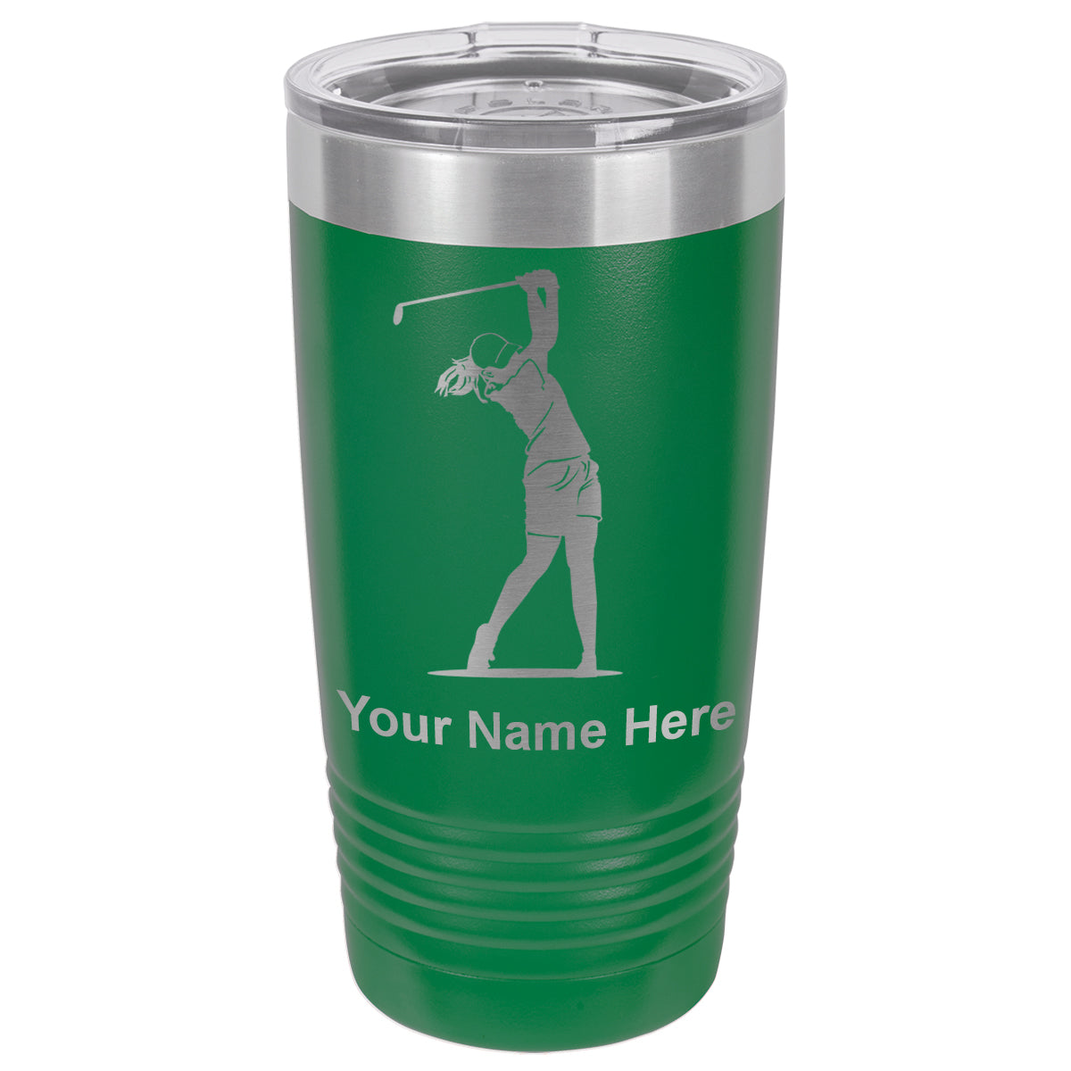 20oz Vacuum Insulated Tumbler Mug, Golfer Woman, Personalized Engraving Included