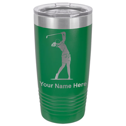 20oz Vacuum Insulated Tumbler Mug, Golfer Woman, Personalized Engraving Included