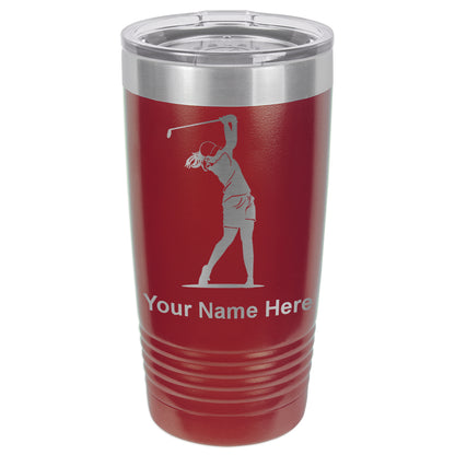 20oz Vacuum Insulated Tumbler Mug, Golfer Woman, Personalized Engraving Included
