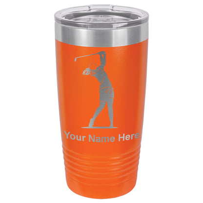 20oz Vacuum Insulated Tumbler Mug, Golfer Woman, Personalized Engraving Included