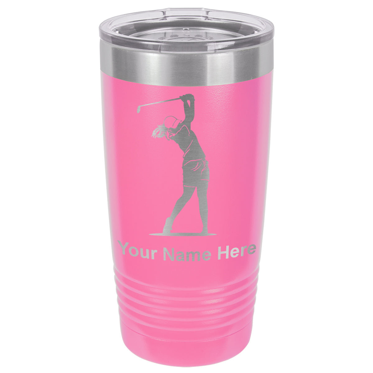 20oz Vacuum Insulated Tumbler Mug, Golfer Woman, Personalized Engraving Included