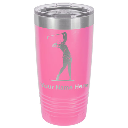20oz Vacuum Insulated Tumbler Mug, Golfer Woman, Personalized Engraving Included