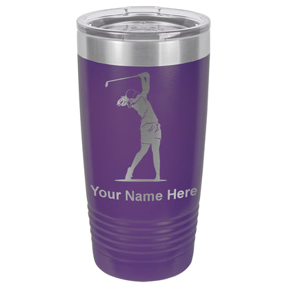 20oz Vacuum Insulated Tumbler Mug, Golfer Woman, Personalized Engraving Included