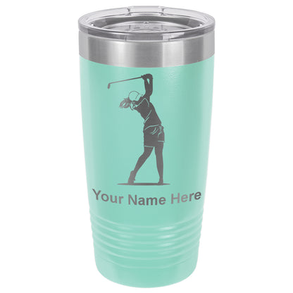 20oz Vacuum Insulated Tumbler Mug, Golfer Woman, Personalized Engraving Included