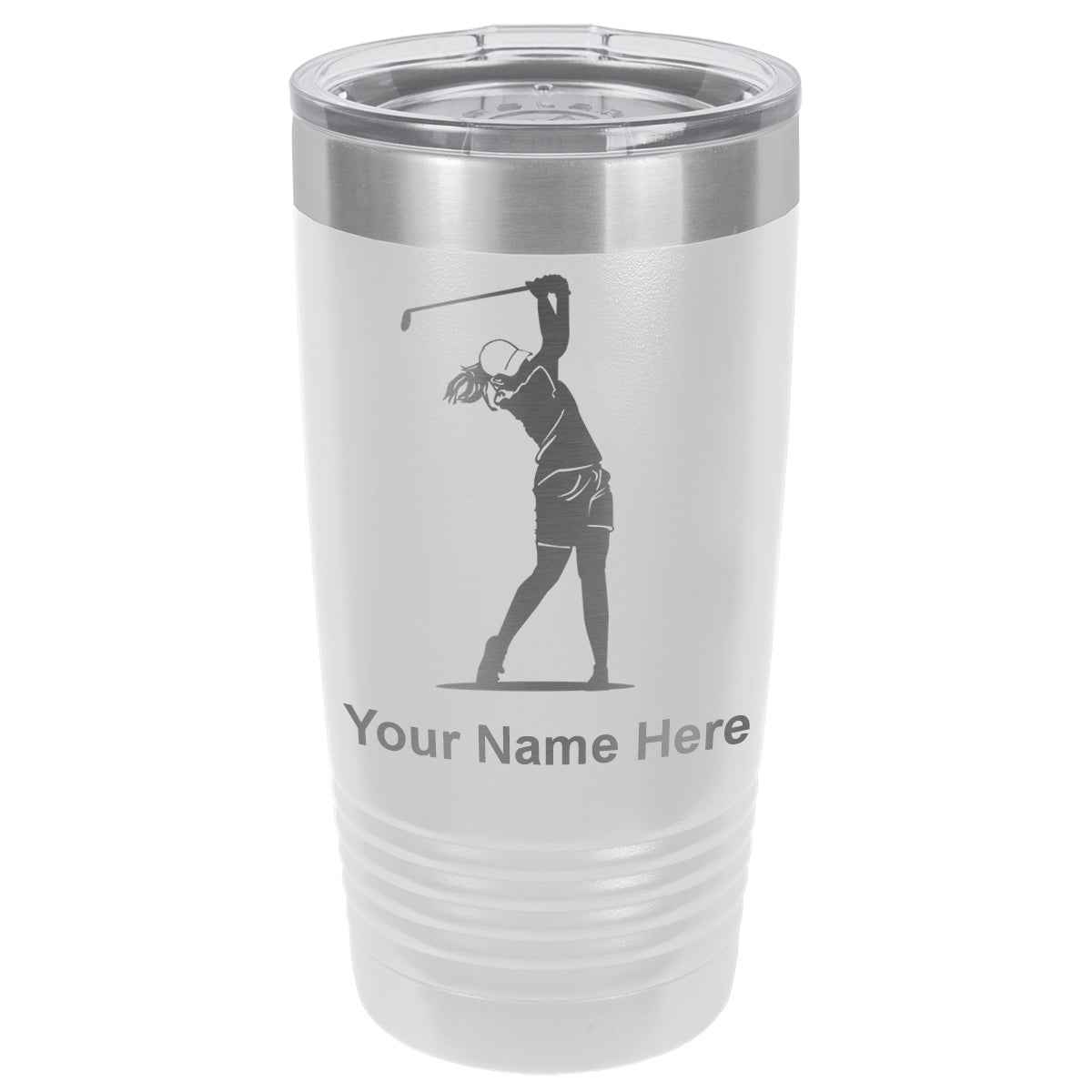 20oz Vacuum Insulated Tumbler Mug, Golfer Woman, Personalized Engraving Included