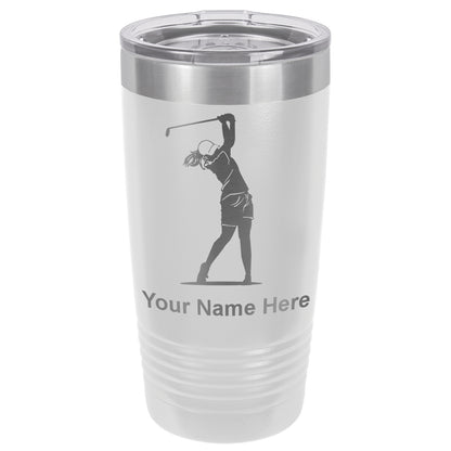 20oz Vacuum Insulated Tumbler Mug, Golfer Woman, Personalized Engraving Included