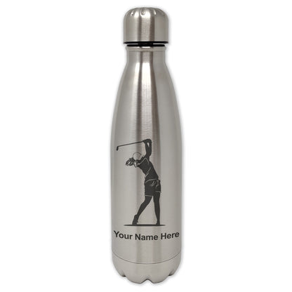 LaserGram Single Wall Water Bottle, Golfer Woman, Personalized Engraving Included