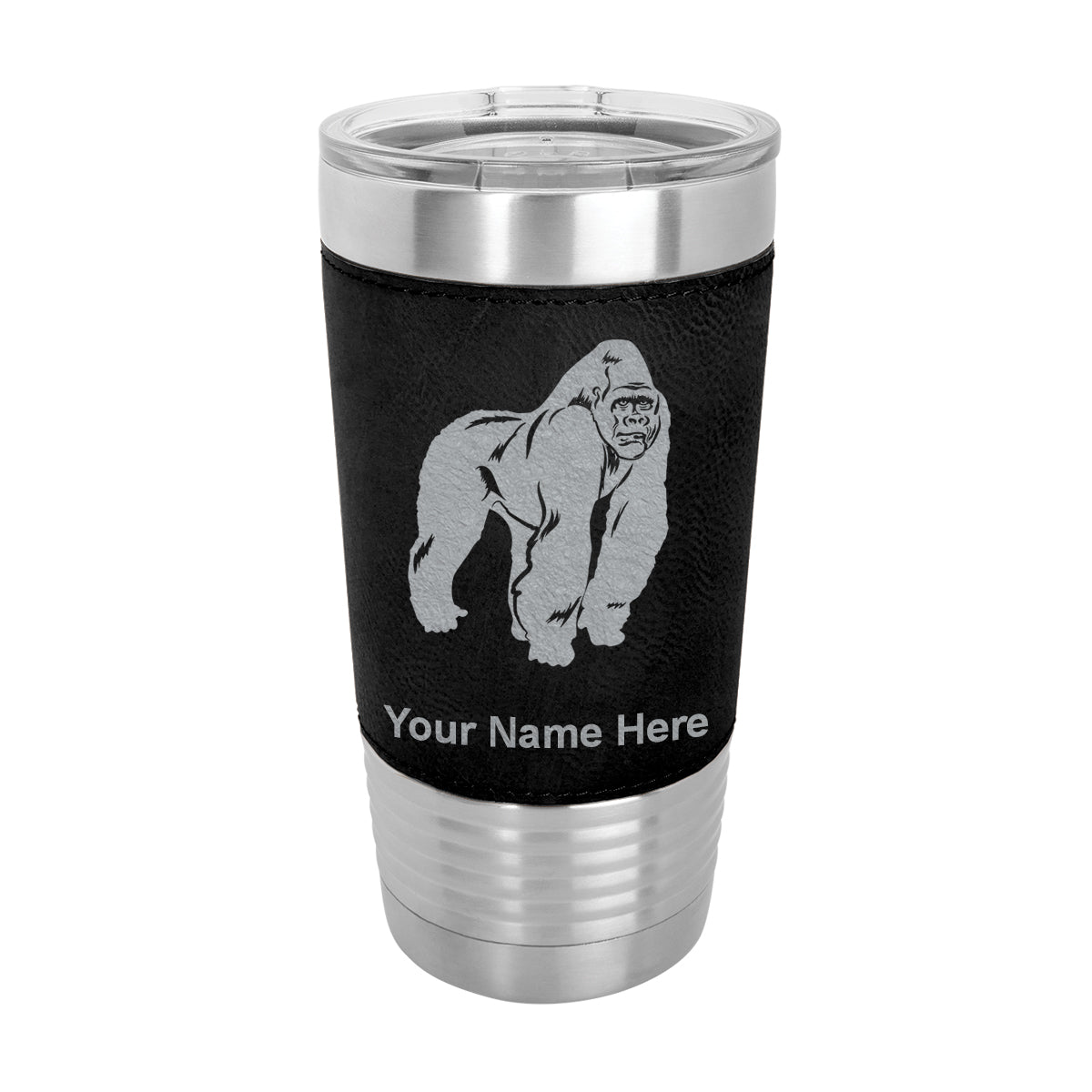 20oz Faux Leather Tumbler Mug, Gorilla, Personalized Engraving Included - LaserGram Custom Engraved Gifts