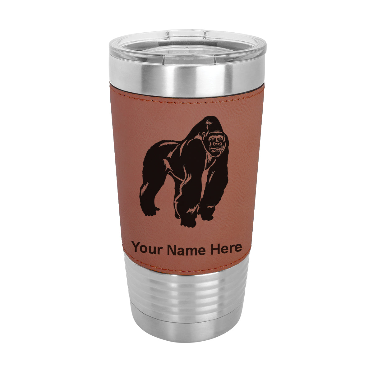 20oz Faux Leather Tumbler Mug, Gorilla, Personalized Engraving Included - LaserGram Custom Engraved Gifts