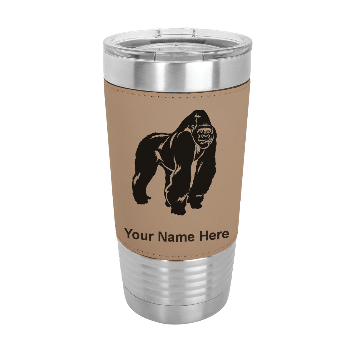 20oz Faux Leather Tumbler Mug, Gorilla, Personalized Engraving Included - LaserGram Custom Engraved Gifts