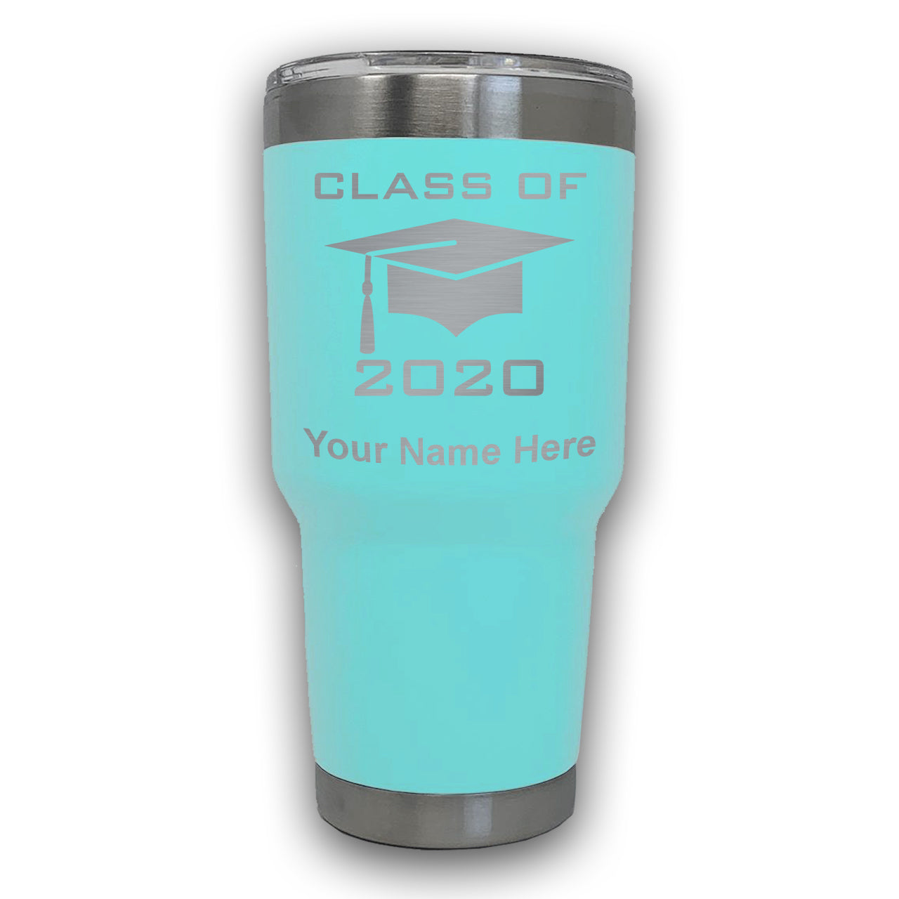 LaserGram 30oz Tumbler Mug, Grad Cap Class of 2020, 2021, 2022, 2023, 2024, 2025, Personalized Engraving Included
