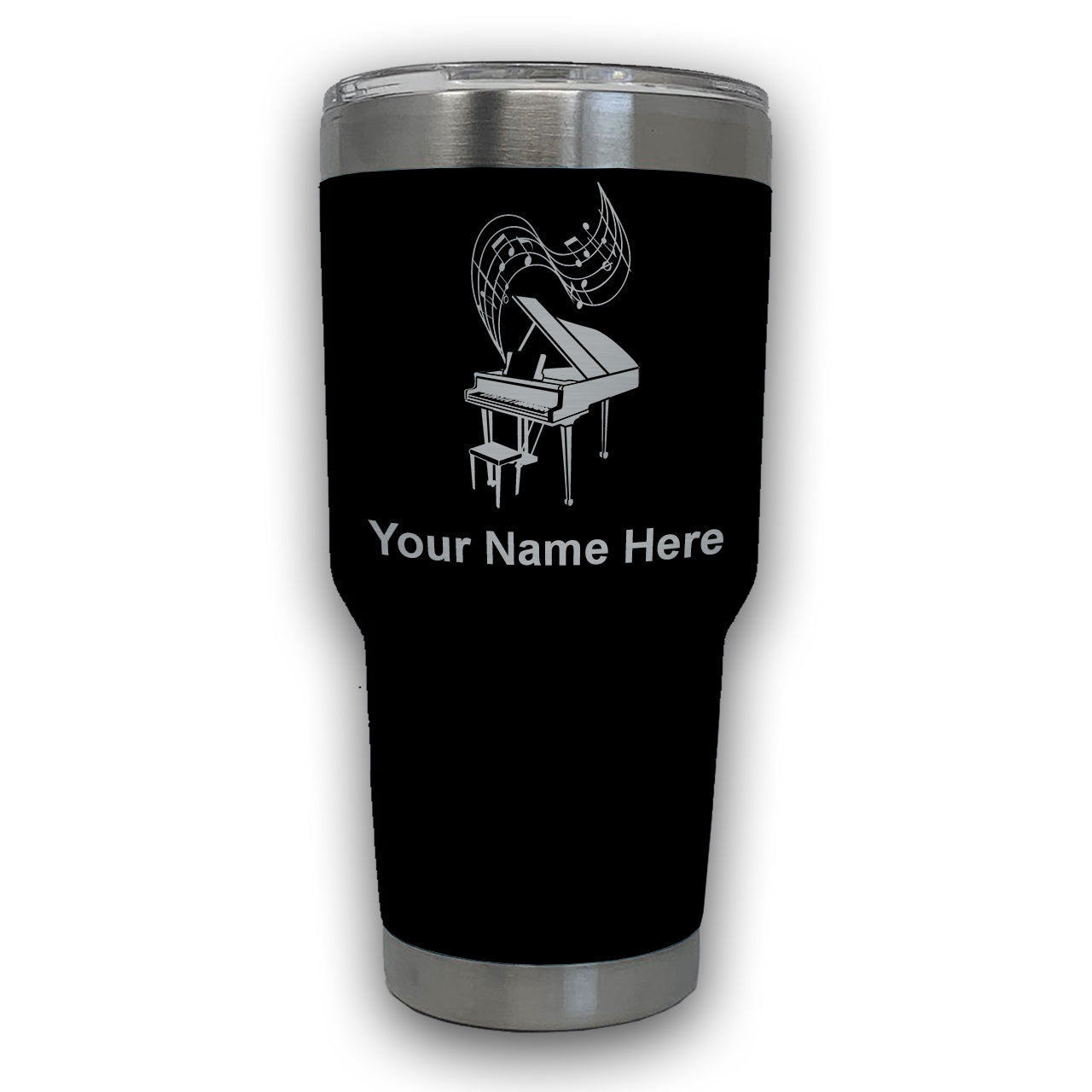 LaserGram 30oz Tumbler Mug, Grand Piano, Personalized Engraving Included