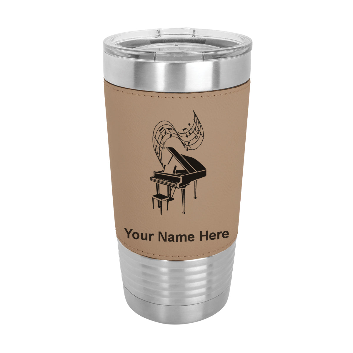 20oz Faux Leather Tumbler Mug, Grand Piano, Personalized Engraving Included - LaserGram Custom Engraved Gifts