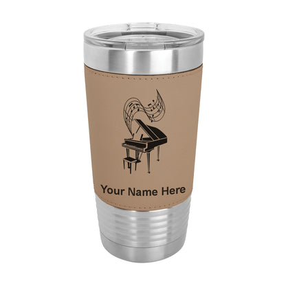 20oz Faux Leather Tumbler Mug, Grand Piano, Personalized Engraving Included - LaserGram Custom Engraved Gifts