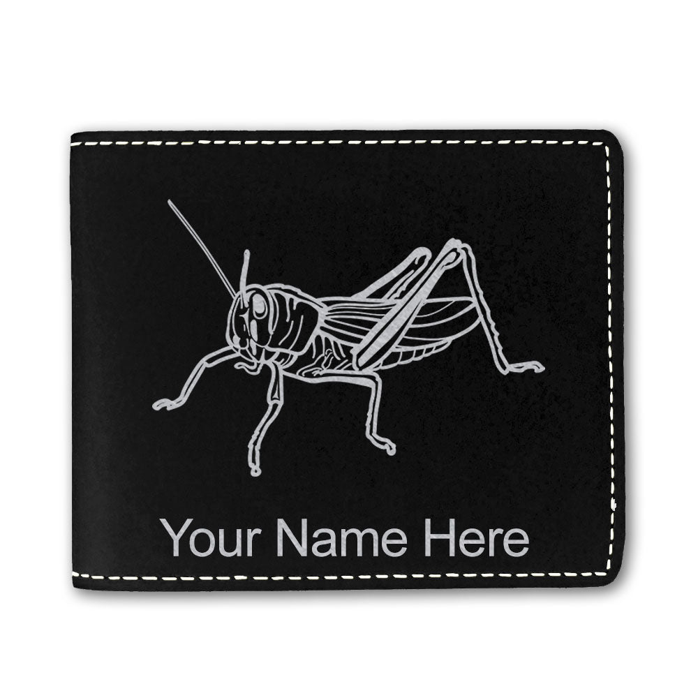 Faux Leather Bi-Fold Wallet, Grasshopper, Personalized Engraving Included
