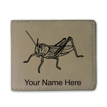 Faux Leather Bi-Fold Wallet, Grasshopper, Personalized Engraving Included