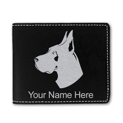 Faux Leather Bi-Fold Wallet, Great Dane Dog, Personalized Engraving Included