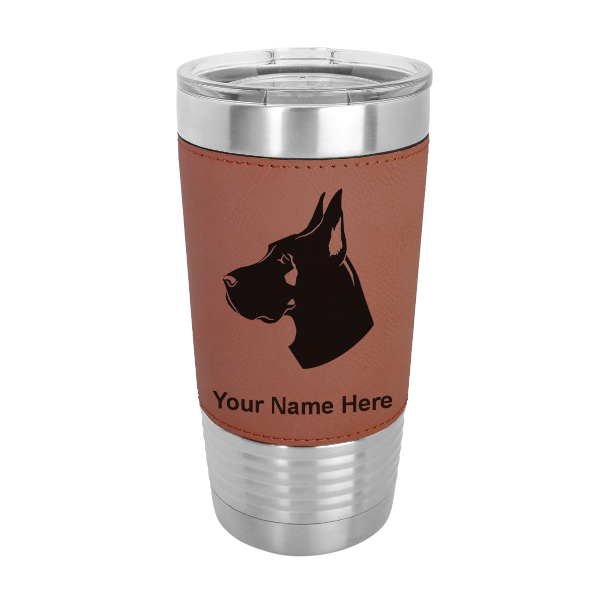 20oz Faux Leather Tumbler Mug, Great Dane Dog, Personalized Engraving Included - LaserGram Custom Engraved Gifts