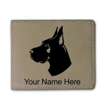 Faux Leather Bi-Fold Wallet, Great Dane Dog, Personalized Engraving Included