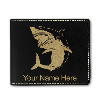 Faux Leather Bi-Fold Wallet, Great White Shark, Personalized Engraving Included