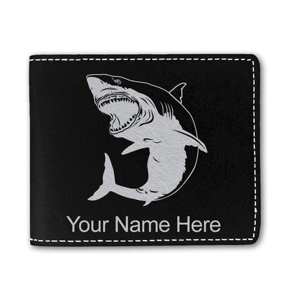 Faux Leather Bi-Fold Wallet, Great White Shark, Personalized Engraving Included