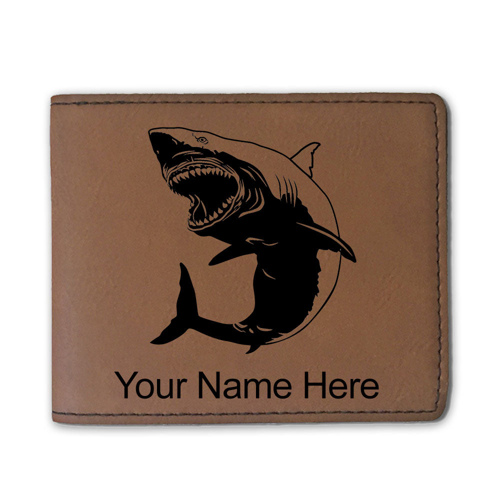 Faux Leather Bi-Fold Wallet, Great White Shark, Personalized Engraving Included