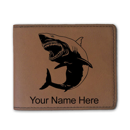 Faux Leather Bi-Fold Wallet, Great White Shark, Personalized Engraving Included