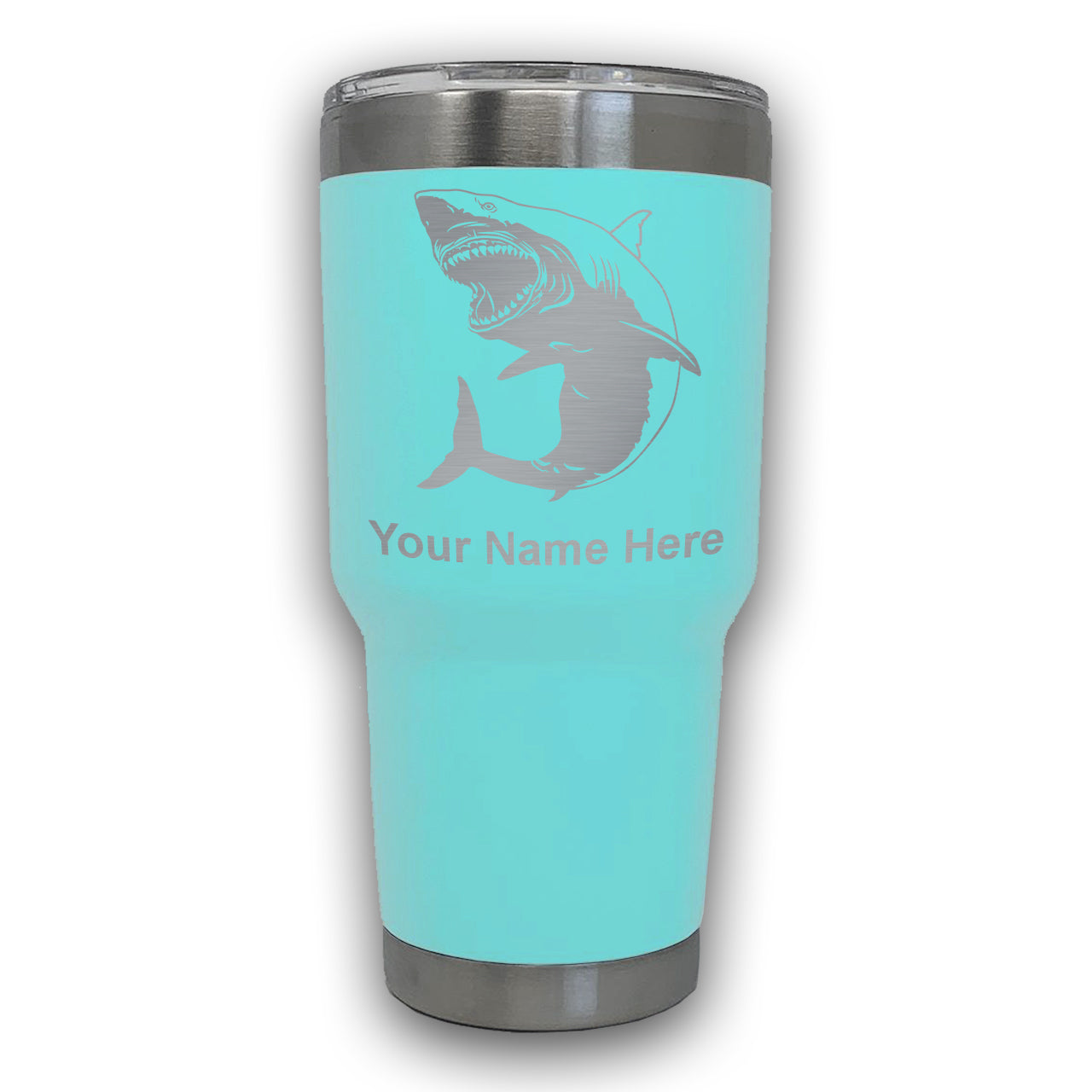 LaserGram 30oz Tumbler Mug, Great White Shark, Personalized Engraving Included