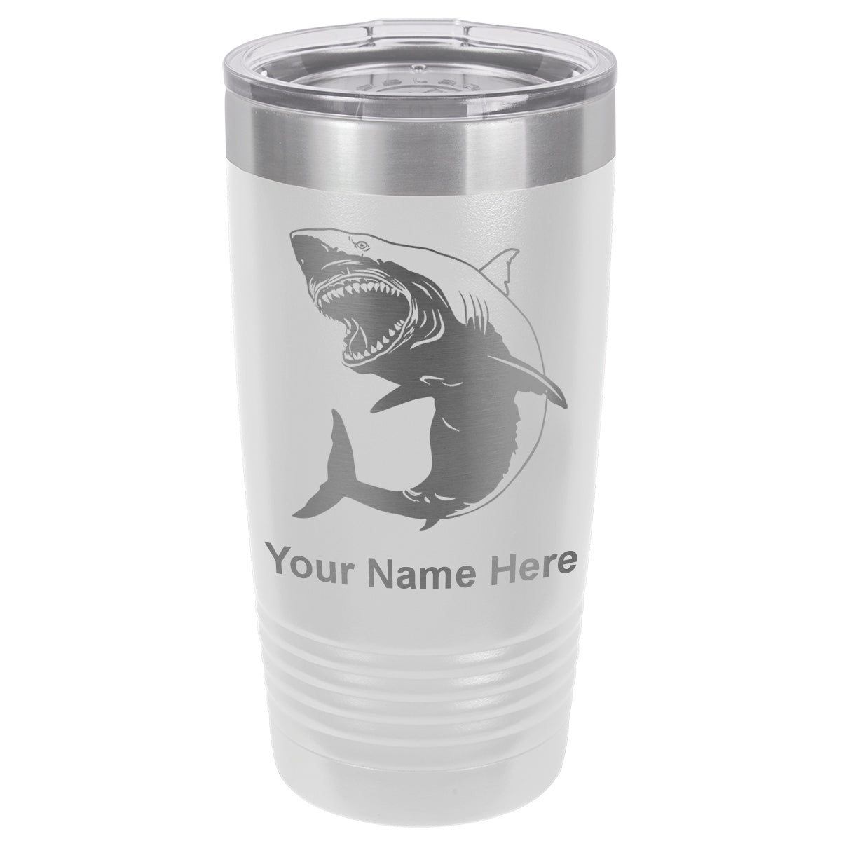 20oz Vacuum Insulated Tumbler Mug, Great White Shark, Personalized Engraving Included