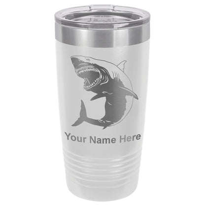 20oz Vacuum Insulated Tumbler Mug, Great White Shark, Personalized Engraving Included