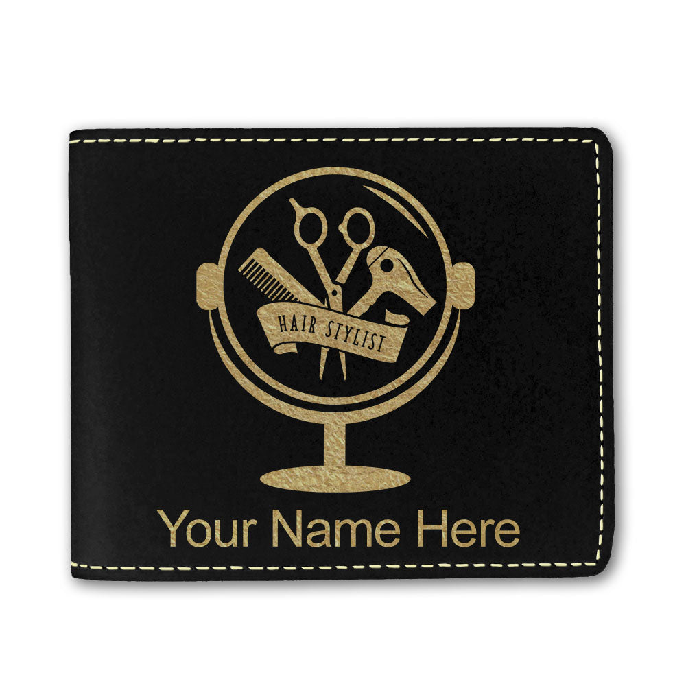 Faux Leather Bi-Fold Wallet, Hair Stylist, Personalized Engraving Included