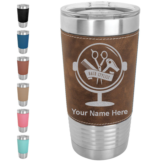 20oz Faux Leather Tumbler Mug, Hair Stylist, Personalized Engraving Included - LaserGram Custom Engraved Gifts