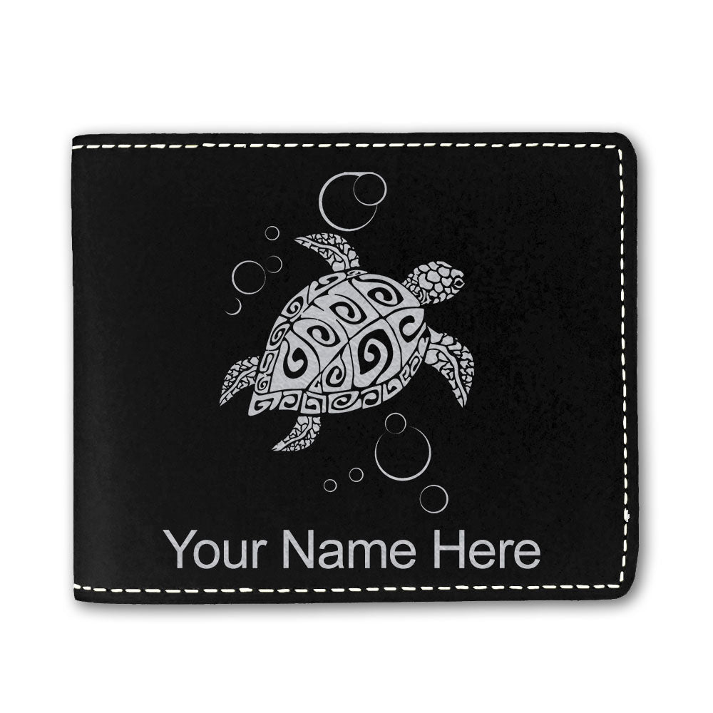 Faux Leather Bi-Fold Wallet, Hawaiian Sea Turtle, Personalized Engraving Included