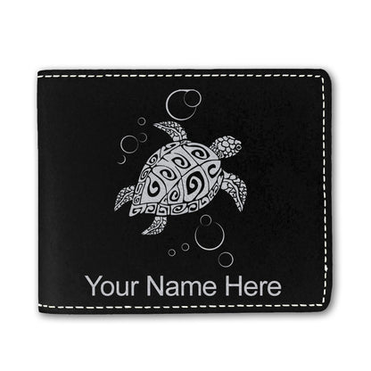 Faux Leather Bi-Fold Wallet, Hawaiian Sea Turtle, Personalized Engraving Included