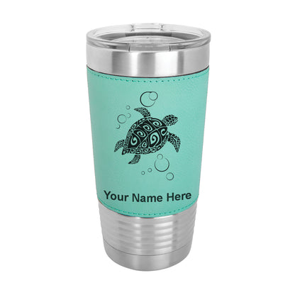 20oz Faux Leather Tumbler Mug, Hawaiian Sea Turtle, Personalized Engraving Included - LaserGram Custom Engraved Gifts