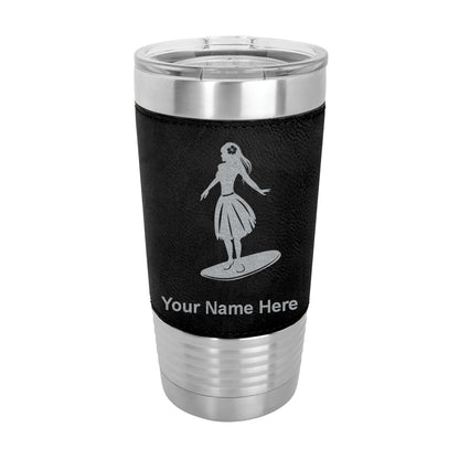 20oz Faux Leather Tumbler Mug, Hawaiian Surfer Girl, Personalized Engraving Included - LaserGram Custom Engraved Gifts