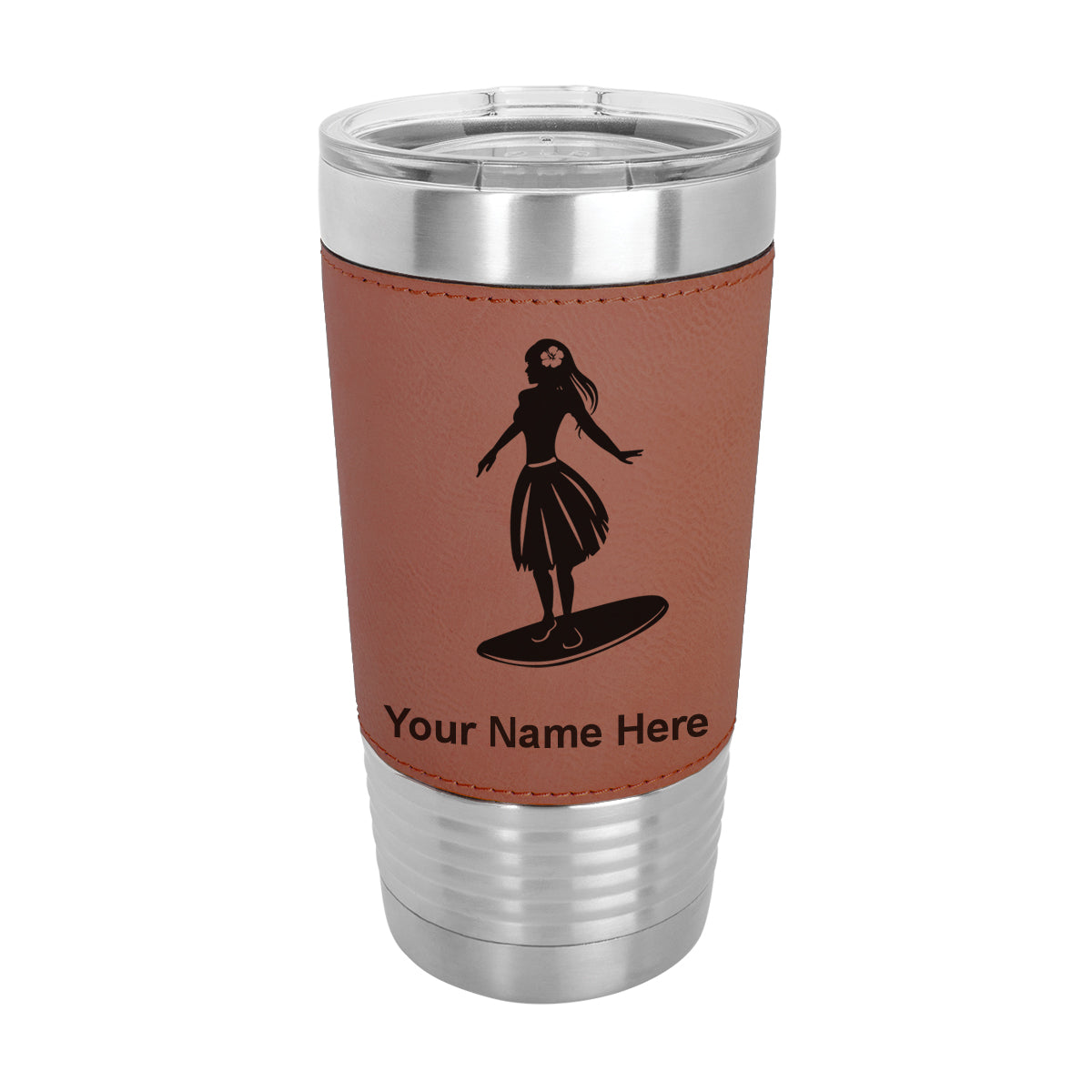 20oz Faux Leather Tumbler Mug, Hawaiian Surfer Girl, Personalized Engraving Included - LaserGram Custom Engraved Gifts