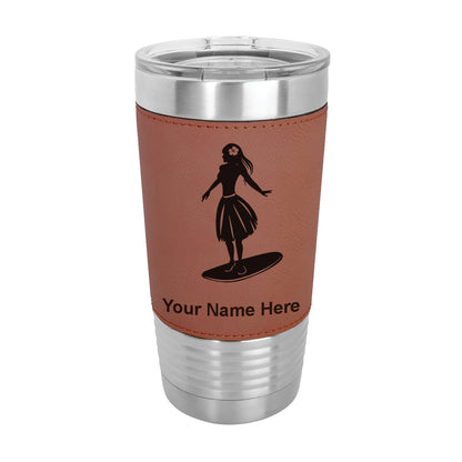 20oz Faux Leather Tumbler Mug, Hawaiian Surfer Girl, Personalized Engraving Included - LaserGram Custom Engraved Gifts