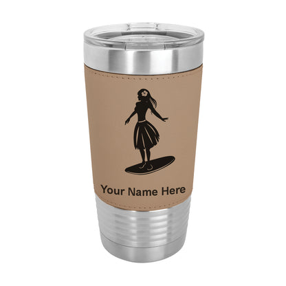 20oz Faux Leather Tumbler Mug, Hawaiian Surfer Girl, Personalized Engraving Included - LaserGram Custom Engraved Gifts