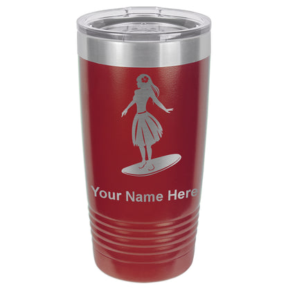 20oz Vacuum Insulated Tumbler Mug, Hawaiian Surfer Girl, Personalized Engraving Included