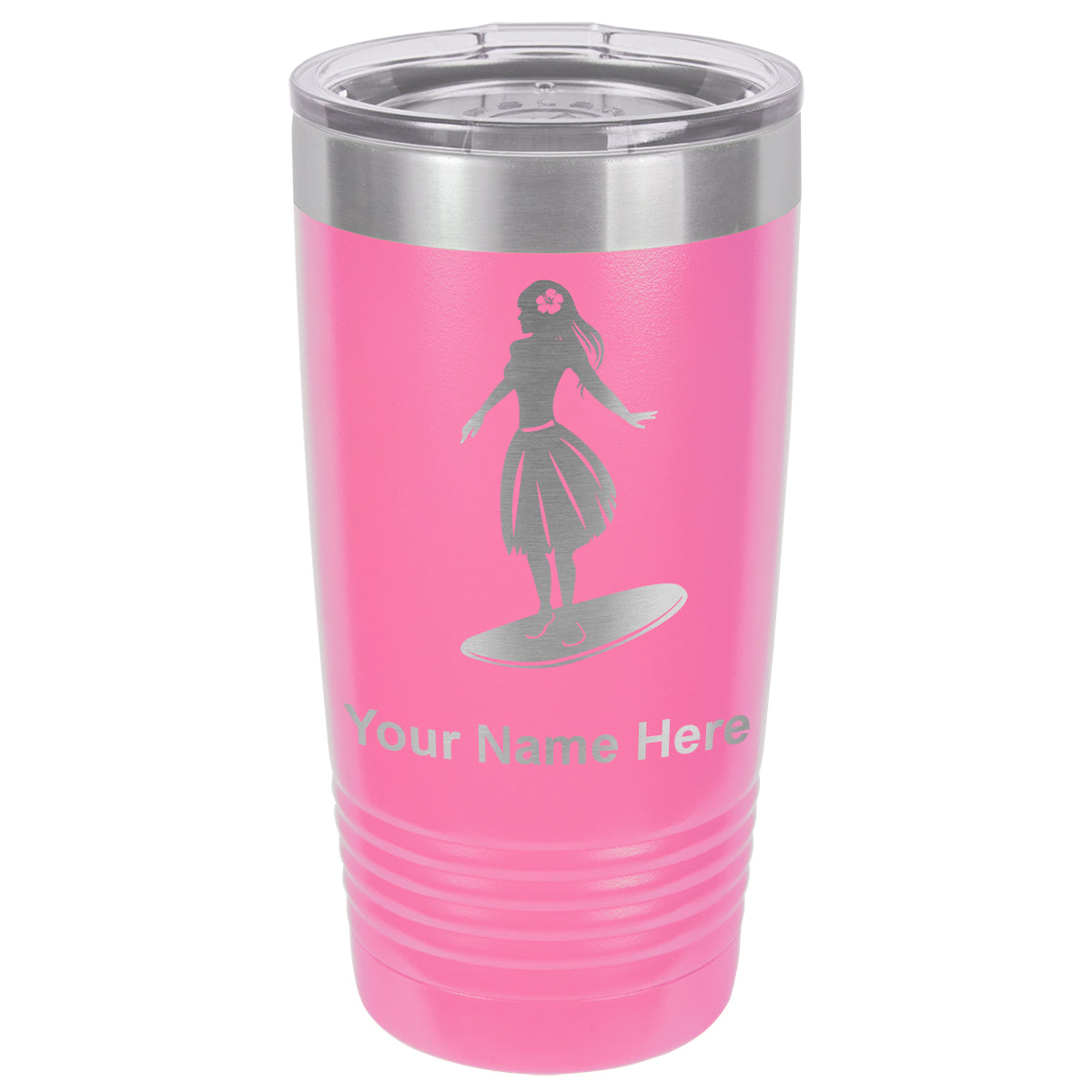 20oz Vacuum Insulated Tumbler Mug, Hawaiian Surfer Girl, Personalized Engraving Included