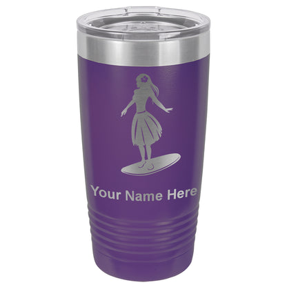 20oz Vacuum Insulated Tumbler Mug, Hawaiian Surfer Girl, Personalized Engraving Included