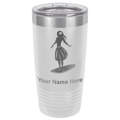 20oz Vacuum Insulated Tumbler Mug, Hawaiian Surfer Girl, Personalized Engraving Included