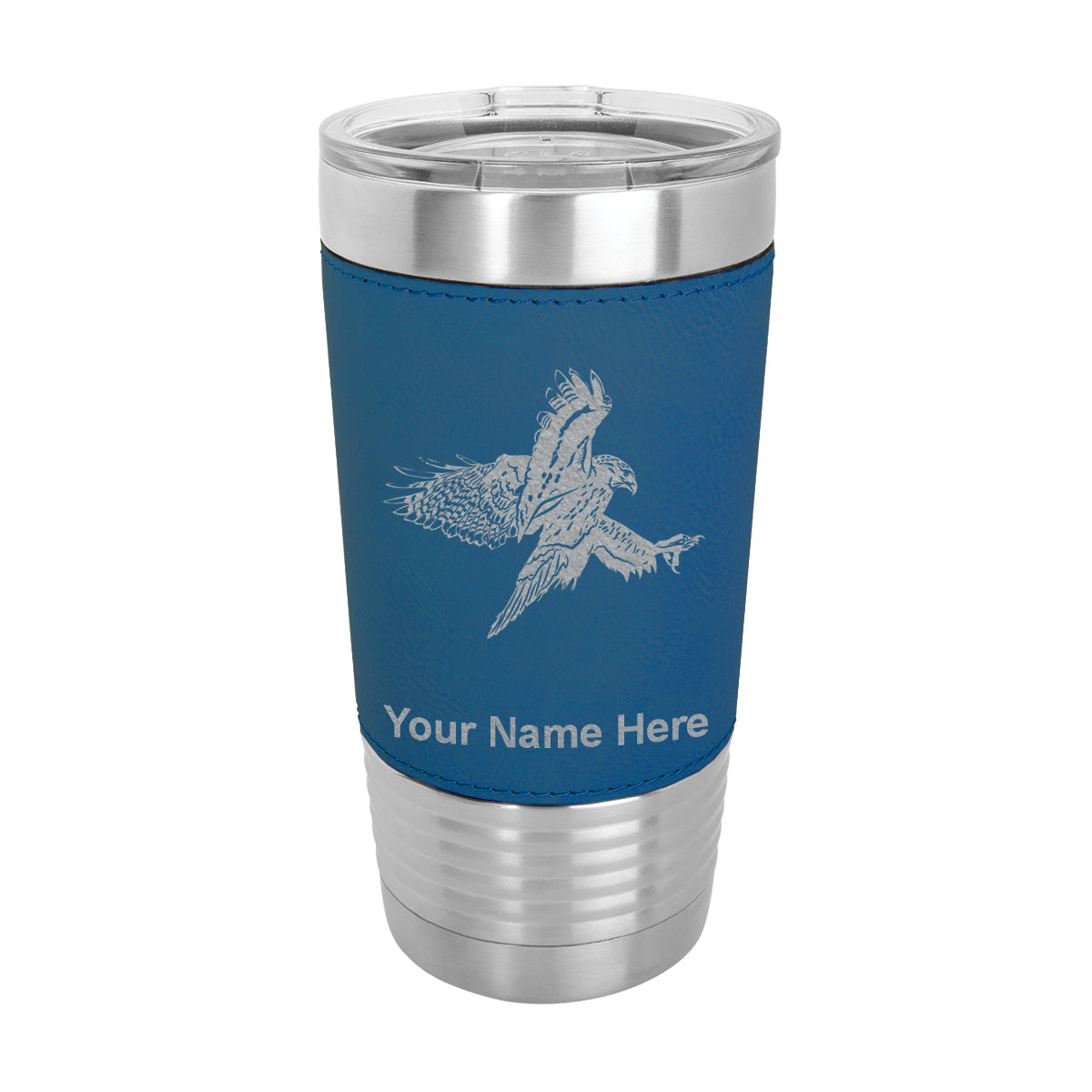 20oz Faux Leather Tumbler Mug, Hawk, Personalized Engraving Included - LaserGram Custom Engraved Gifts